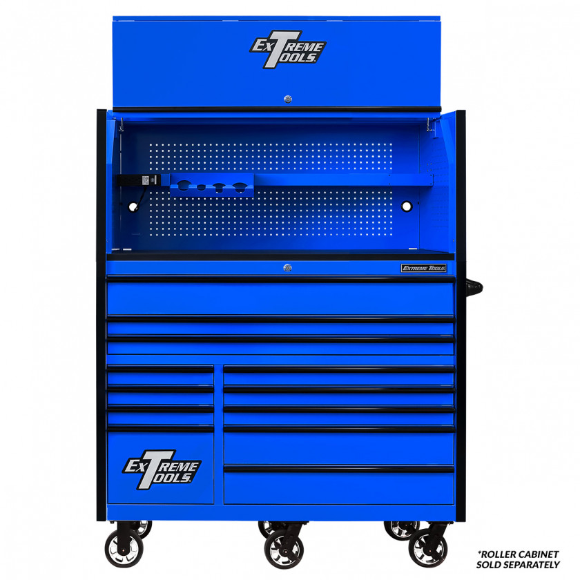 Extreme Tools RX 55 x 25 Power Workstation Hutch - RX552501HCBLBK-Open-Lid-shown with Roller