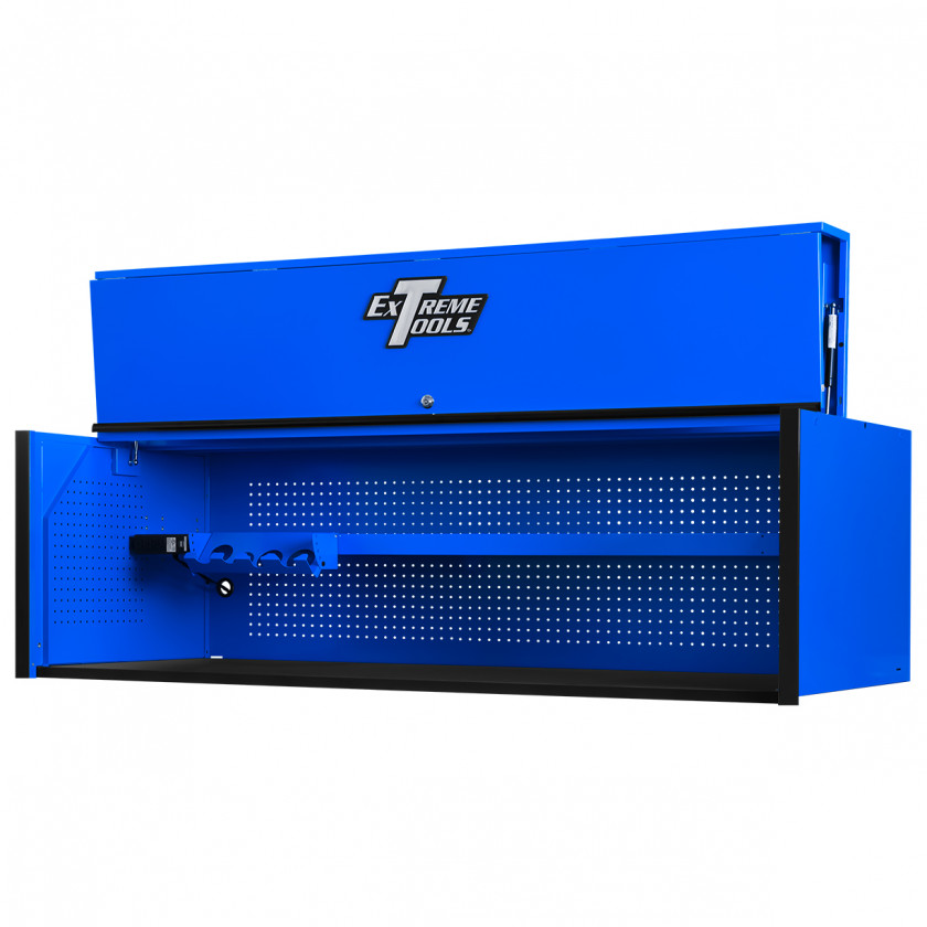 RX723001HCBLBK-OPEN-RIGHT - Extreme Tools Workstation RX Series 72in x 30in Hutch - Blue Black