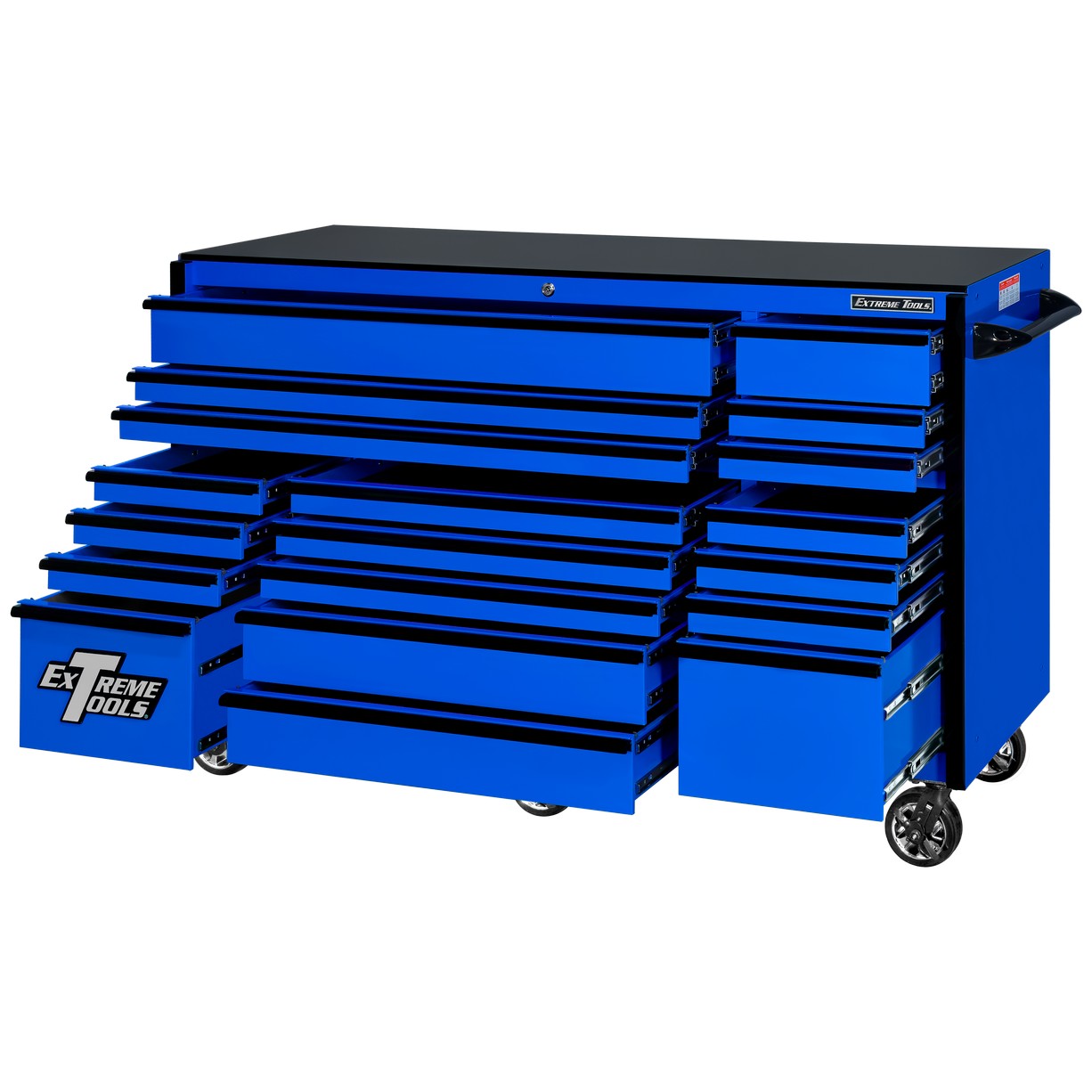 Extreme Tools RX Series 72Inch L x 30inch W 19 Drawer Tool Roller Cabinet - Blue