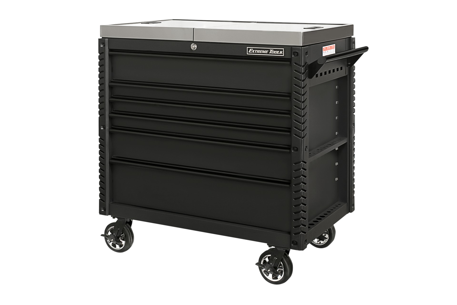41 6-Drawers Tool Cart with Pry Bar Holders and Stainless Steel Slide Top