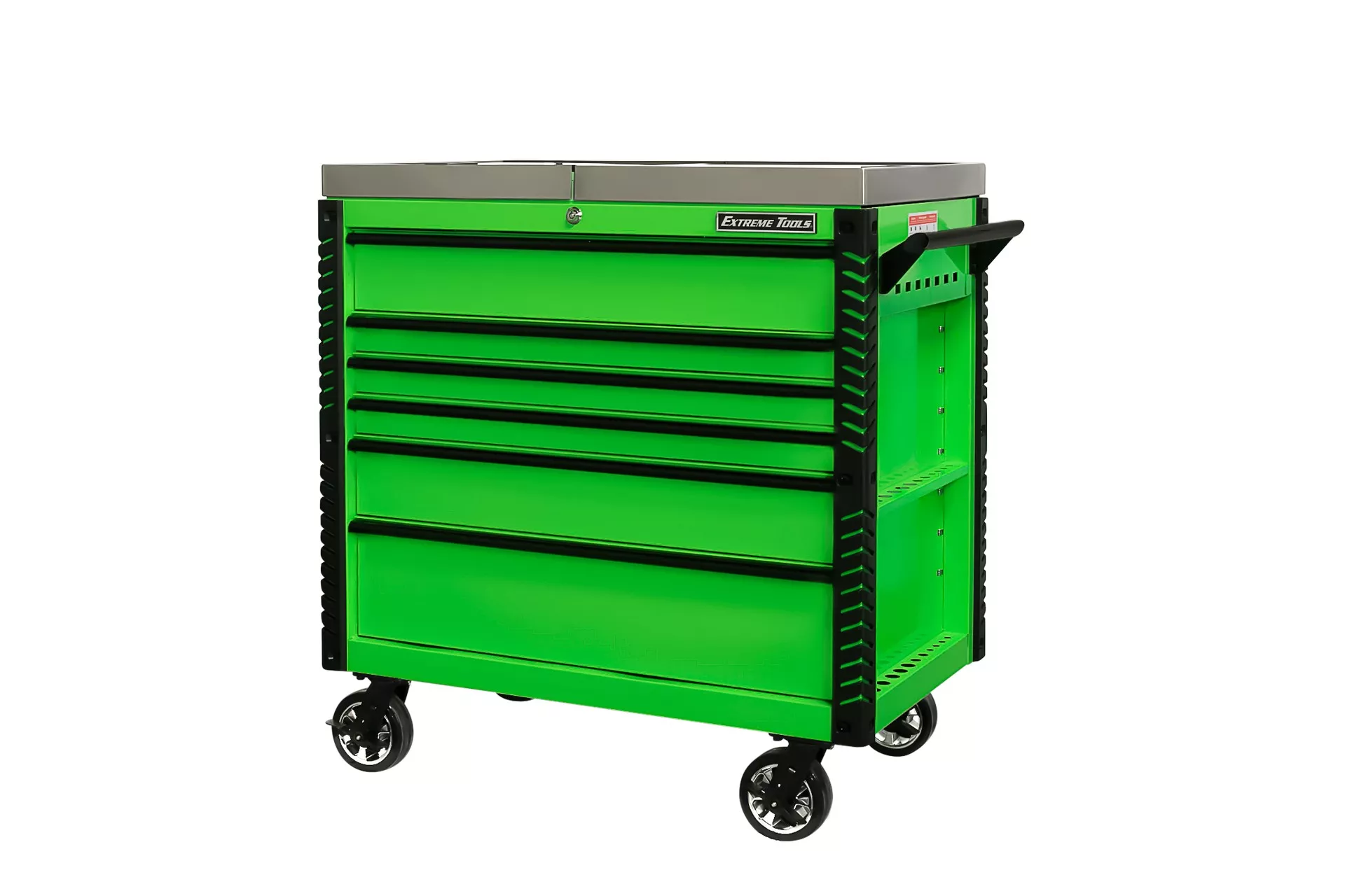 Extreme Tools 41" 6-Drawer Deluxe Tool Cart with Pry Bar Holders And Stainless Steel Slide Top - Image 9