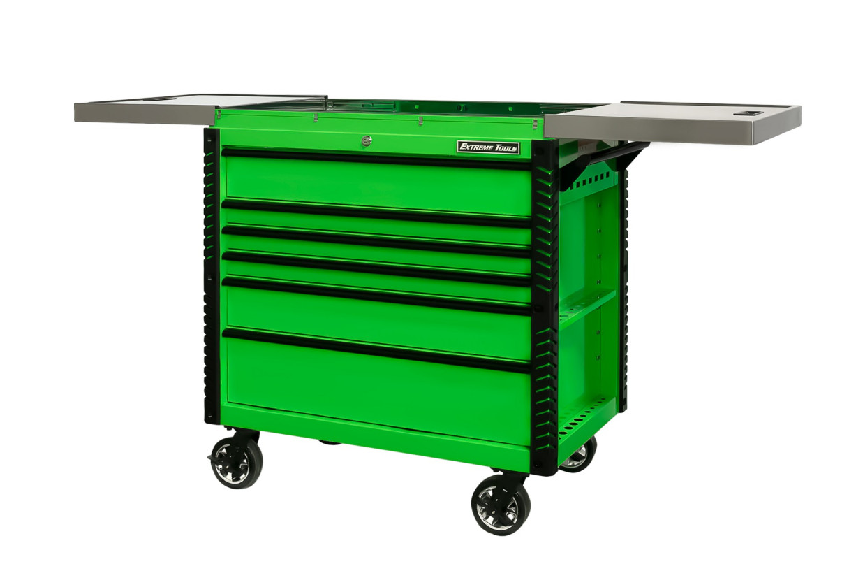 Extreme Tools 41" 6-Drawer Deluxe Tool Cart with Pry Bar Holders And Stainless Steel Slide Top - Image 6