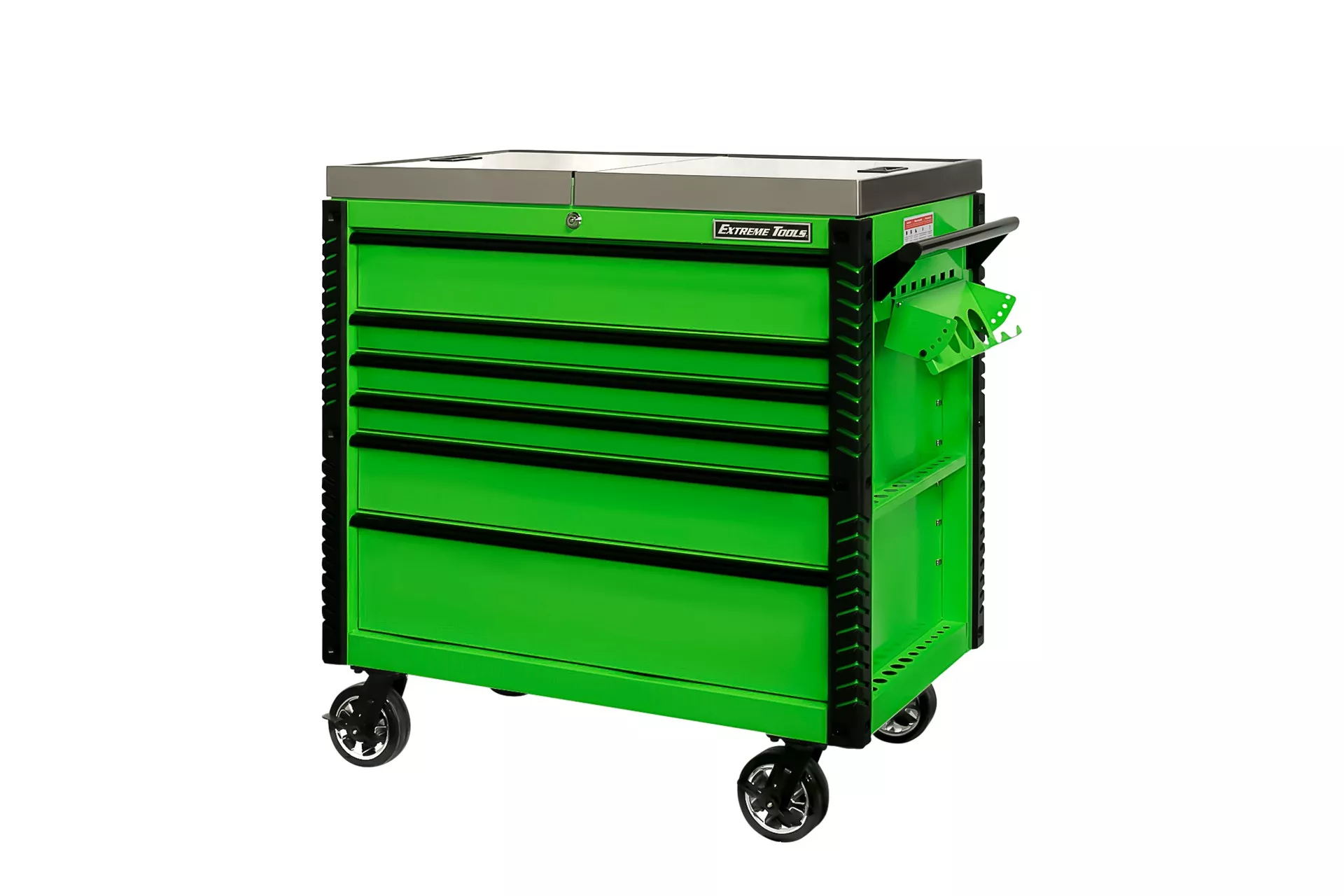 Extreme Tools 41" 6-Drawer Deluxe Tool Cart with Pry Bar Holders And Stainless Steel Slide Top - Image 5