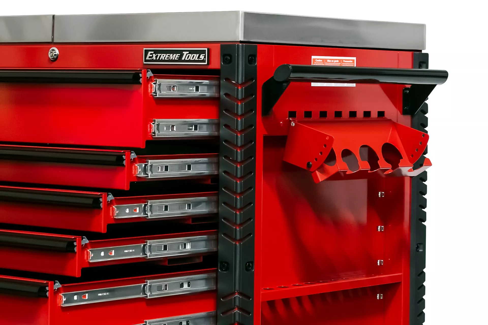 Extreme Tools 41" 6-Drawer Deluxe Tool Cart with Pry Bar Holders And Stainless Steel Slide Top - Image 3