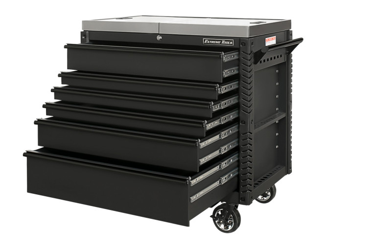 41" 6Drawers Tool Cart with Pry Bar Holders and Stainless Steel Slide Top