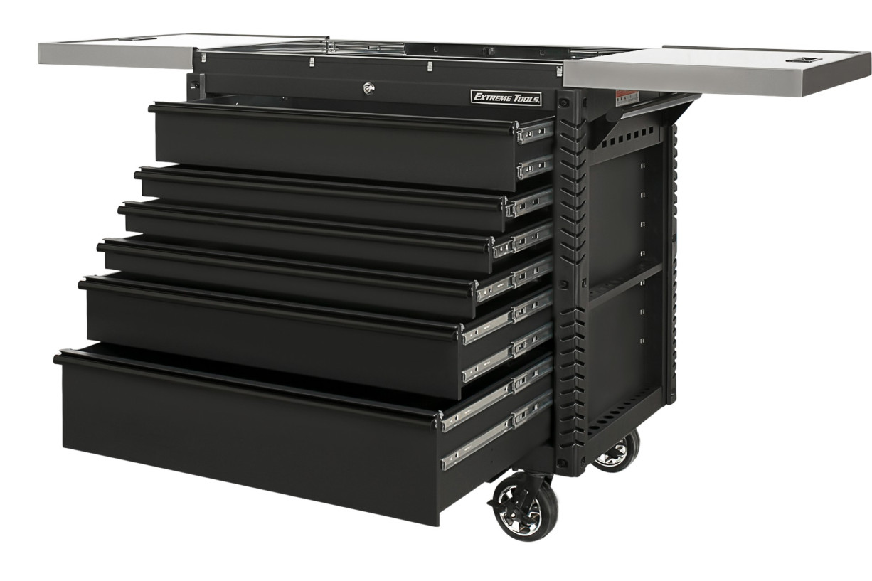 Extreme Tools 41" 6-Drawer Deluxe Tool Cart with Pry Bar Holders And Stainless Steel Slide Top - Image 14