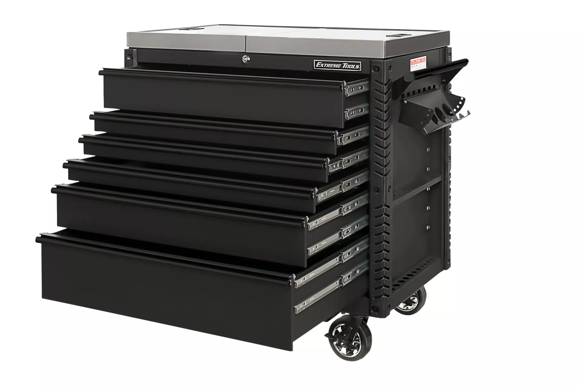 Extreme Tools 41" 6-Drawer Deluxe Tool Cart with Pry Bar Holders And Stainless Steel Slide Top - Image 13