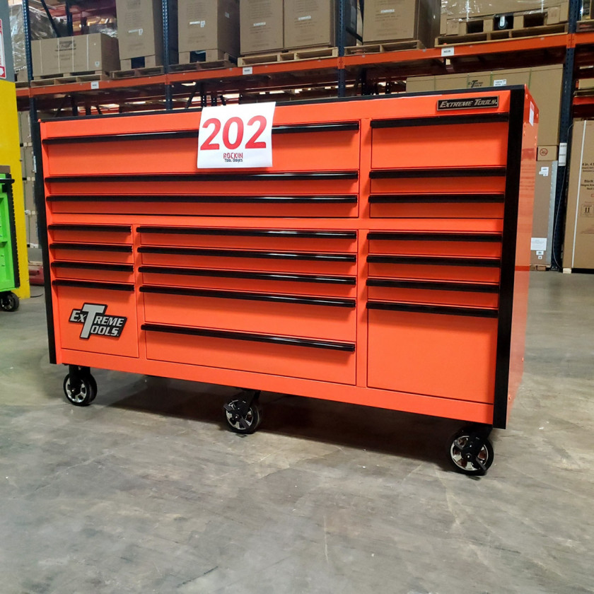 SD-RX722519RCORBK - Scratch & Dent - Extreme Tools RX Series 72 in. x 25 in. 19 Drawers Roller Cabinet, Orange, 150 lbs. Slides - Orange_02