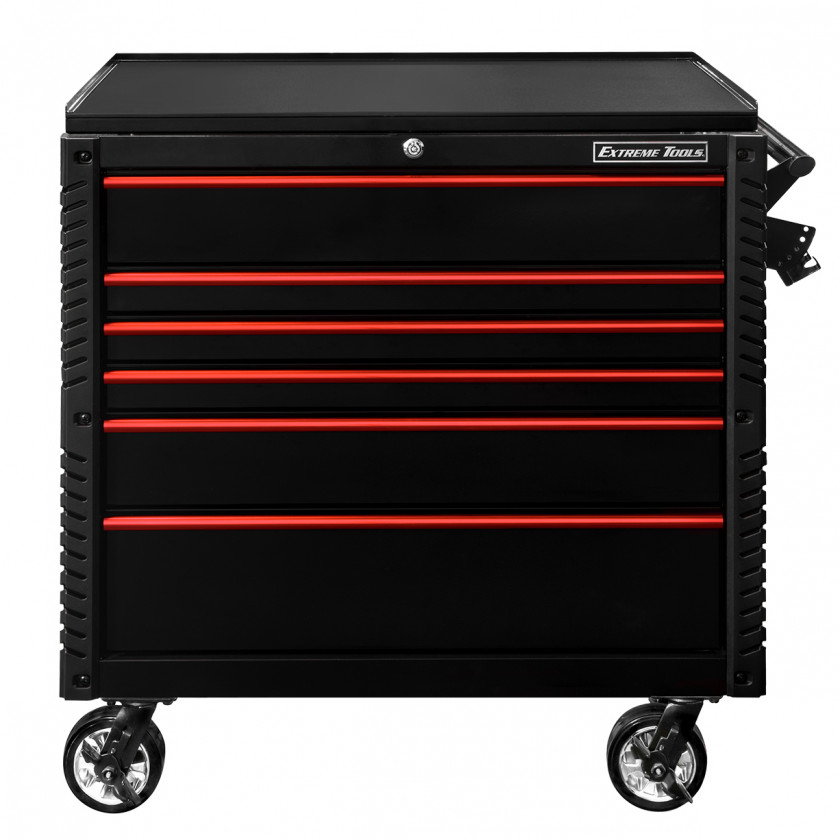 EX4106BKRD-FRONT-CLOSED - Extreme Tools 41 6-Drawer Deluxe Tool Cart with Pry Bar Holders And Flip Top
