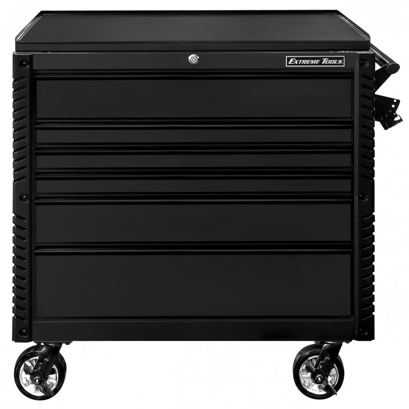 EX4106TCMBBK-Front-Closed - Extreme Tools 41 6-Drawer Deluxe Tool Cart with Pry Bar Holders And Flip Top