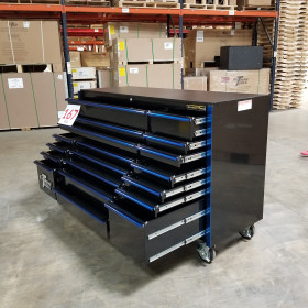 Showroom Demo, Extreme Tools RX Series 72" 19 Drawers 25" Deep Roller Cabinet, Black-Blue, 150 lbs. Slides