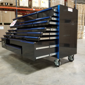 Alternative view of Showroom Demo, Extreme Tools RX Series 72" 19 Drawers 25" Deep Roller Cabinet, Black-Blue, 150 lbs. Slides