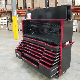 Alternative view of Scratch & Dent, Extreme Tools DX Series 72" x 21" Triple Bank Roller & Hutch Combo in Black & Red - Showroom Demo