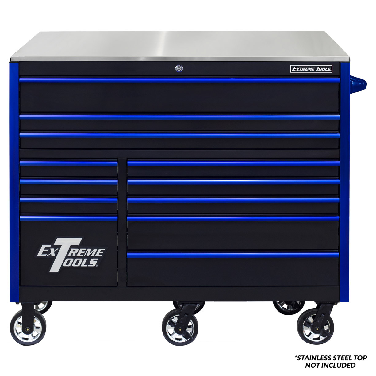 Extreme Tools 55 Black Roller Cabinet with Blue Drawer Pulls