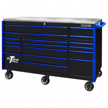 EX7217RCQBKBL-Closed - Extreme Tools EX Professional Series 72 x 30 inch Roller Cabinet with 300-600 lbs Drawer Slides - RockinToolBoxes