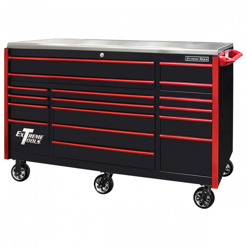 EX7217RCQBKRD-Closed - Extreme Tools EX Professional Series 72 x 30 inch Roller Cabinet with 300-600 lbs Drawer Slides - RockinToolBoxes