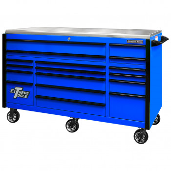 EX7217RCQBLBK-Closed- Extreme Tools EX Professional Series 72 x 30 inch Roller Cabinet with 300-600 lbs Drawer Slides - RockinToolBoxes