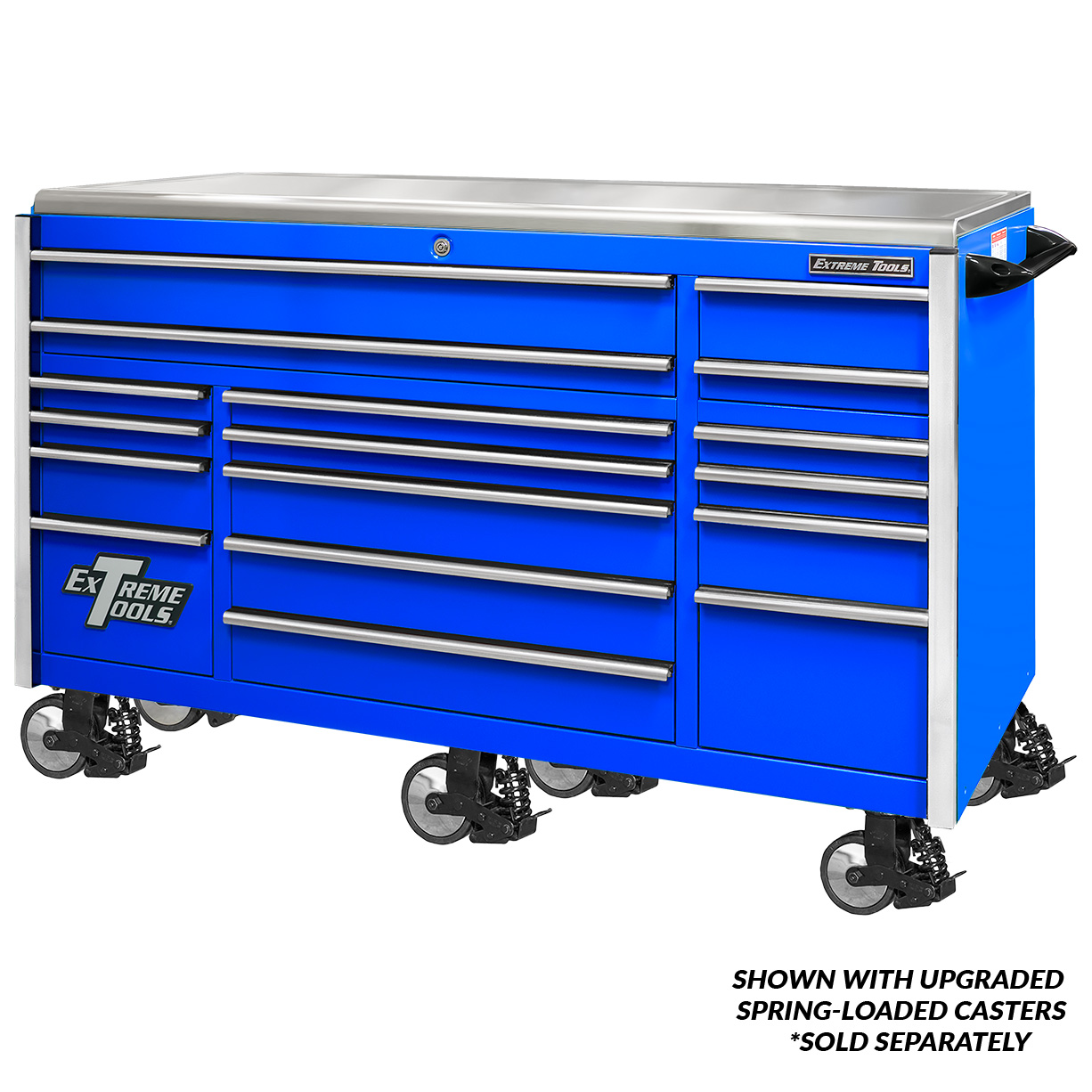 Extreme Tools 72 Blue Roller Cabinet with Black Drawer Pulls