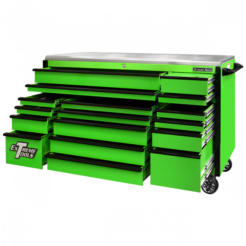 EX7217RCQGNBK-Open - Extreme Tools EX Professional Series 72 x 30 inch Roller Cabinet with 300-600 lbs Drawer Slides - RockinToolBoxes