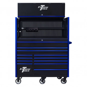 RX552513HRBKBL-X -55 x 25 inch Roller and Power Workstation Hutch with Open Lid - Black-Blue
