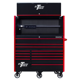 RX552513HRBKRD-X -55 x 25 inch Roller and Power Workstation Hutch with Open Lid - Black-Red