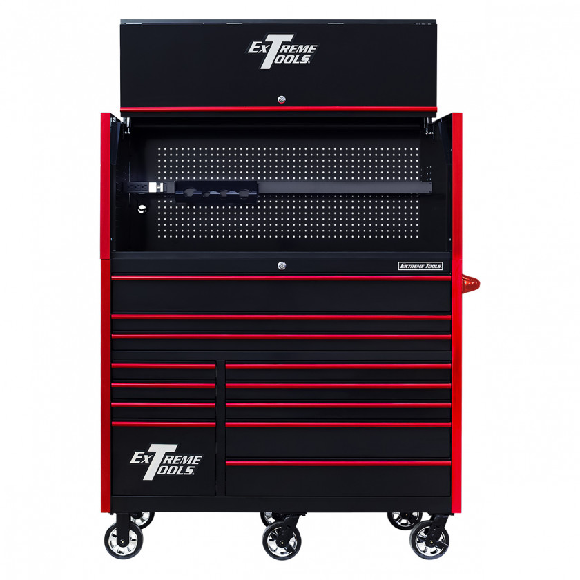 RX552513HRBKRD-X -55 x 25 inch Roller and Power Workstation Hutch with Open Lid - Black-Red
