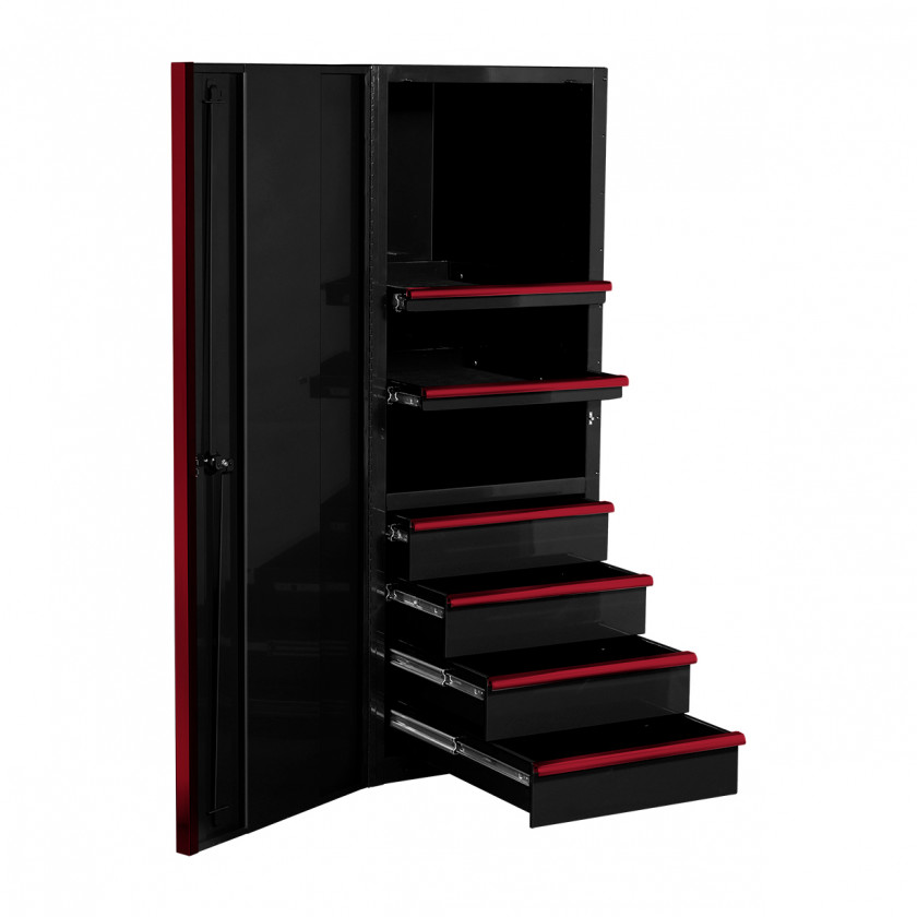 EXQ Series 24x30 in. 4 Drawer and 2 Shelf Pro Side Cabinet Black w Red Handles - EX2404SCQBKRD-OPEN | RTB