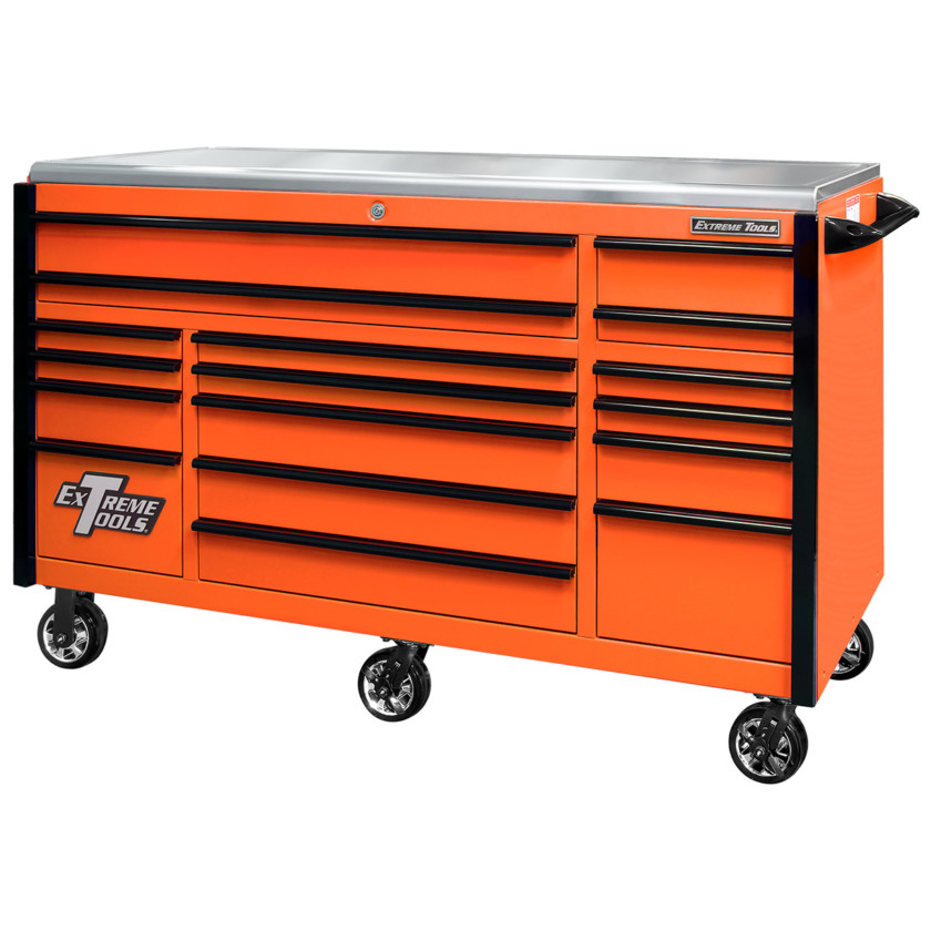 EX7217RCQORBK- Closed - Extreme Tools EX Professional Series 72 x 30 inch Roller Cabinet with 300-600 lbs Drawer Slides - RockinToolBoxes