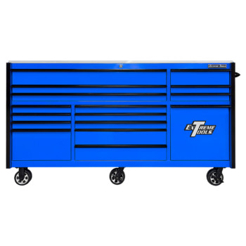 RXQ843016RCBLBK-Front- Extreme Tools RX 84 inch Pro Series Roller Cabinet Blue-Black